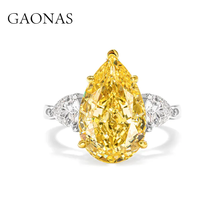 GAONAS 925银合成锆石戒指  GAONAS 轻奢气质黄水滴戒指 YJ051633