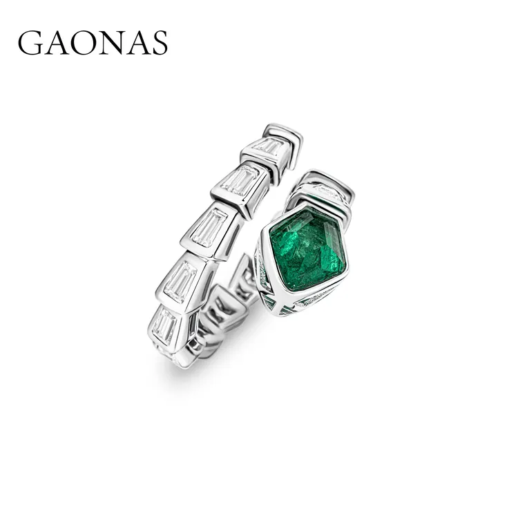 GAONAS 925银合成锆石戒指 轻奢气质绿色蛇骨戒指GJ041966