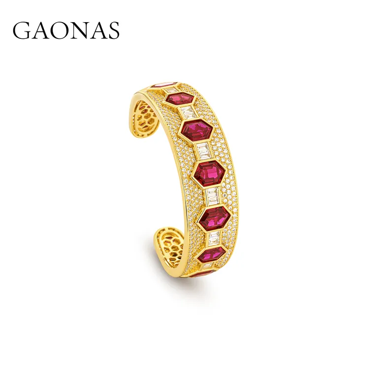 GAONAS 手镯 复古人造红宝红金开口手镯10229SR
