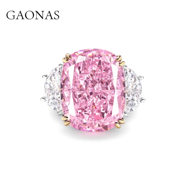 GAONAS 925银合成锆石戒指 时尚粉色大克拉戒指FJ052970