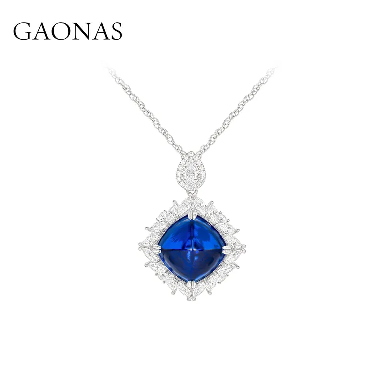 GAONAS 坠链均925银合成锆石 高纳仕 蓝色轻奢糖塔项链 BX121933