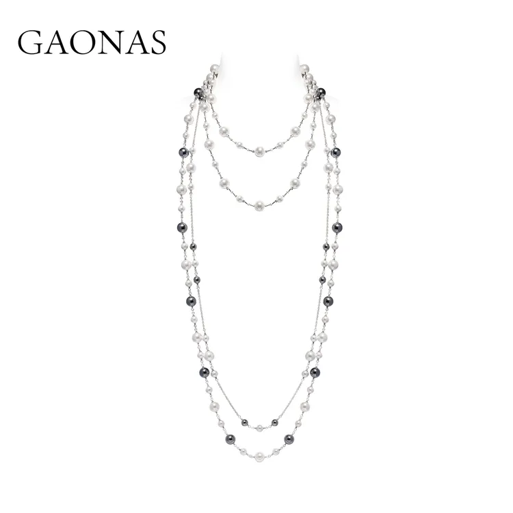 GAONAS 合金合成锆石项链  高纳仕 黑白相间星河毛衣链ZWX111660