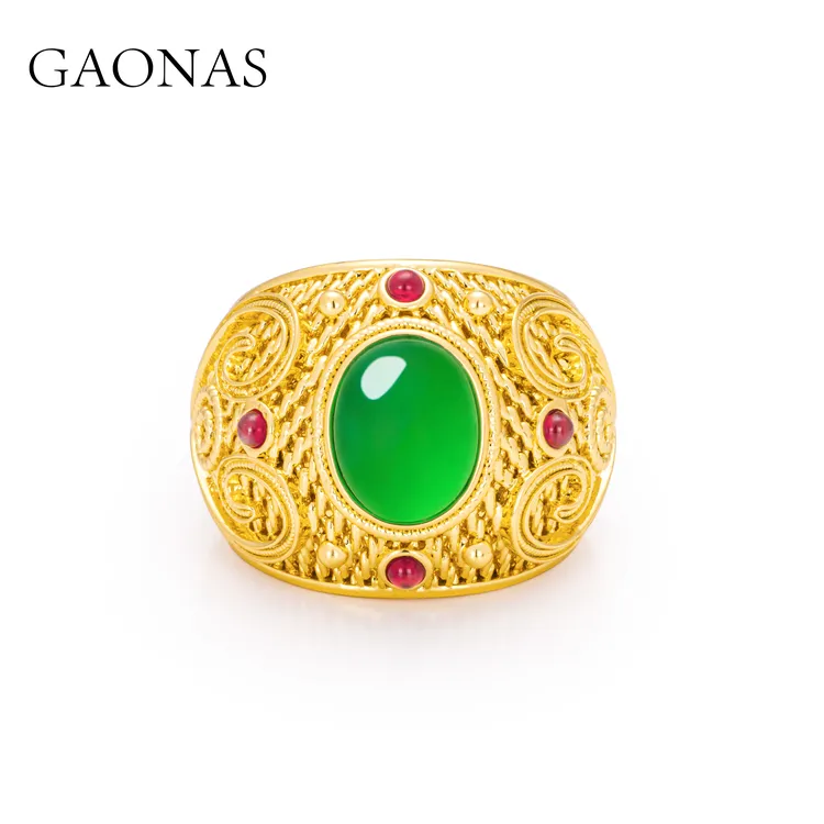 GAONAS 戒指  百卉含英 国潮设计金色戒指10676JGO