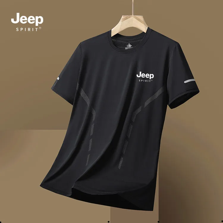 Jeep吉普冰丝t恤男款圆领速干短袖夏季薄款透气半袖大码运动上衣