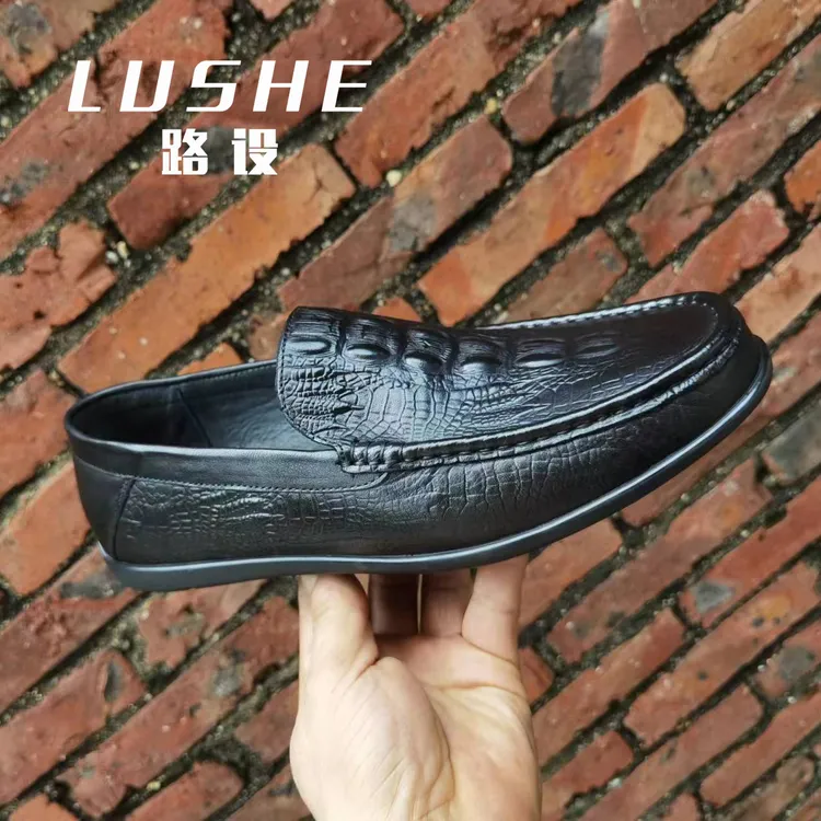 【路设皮鞋】豆豆休闲鞋爸爸4050岁牛皮男士夏季休闲男黑色皮鞋真皮