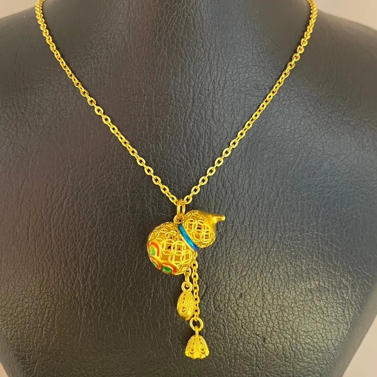 足金999 时尚足金葫芦套链古法精致精美轻奢女士双面金色中古素款