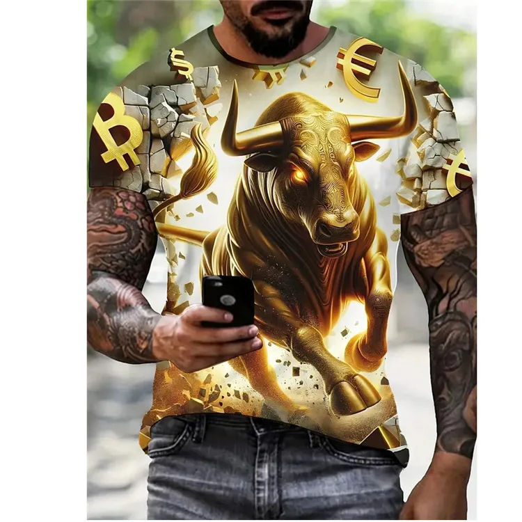 夏季热卖金钱牛系列3D印花短袖休闲时尚圆领T恤衫