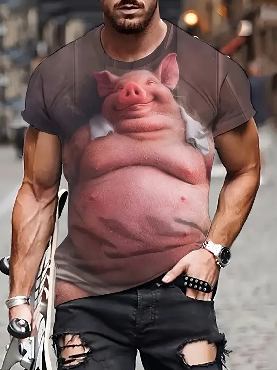 夏季热卖搞笑猪系列3D印花短袖休闲时尚圆领T恤衫