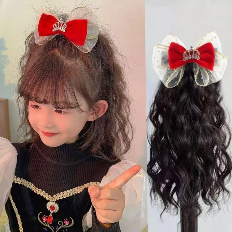 小女孩假发芭比卷35厘米蝴蝶结洋气可爱公主造型逼真自然卷发马尾