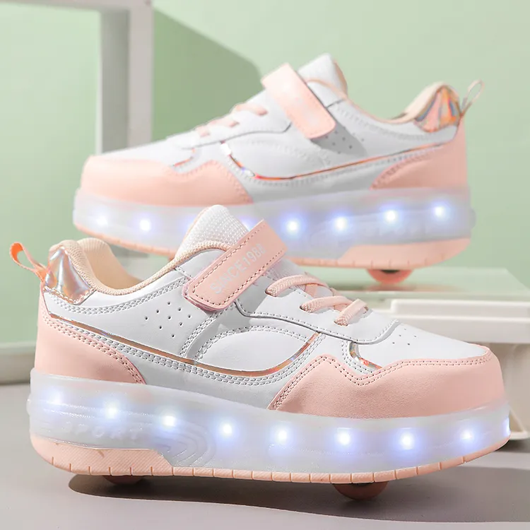 儿童暴走鞋春秋季学生双轮女童透气运动滑轮鞋女孩软底可收缩灯鞋