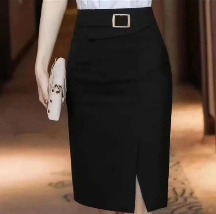 新款高腰裙子显瘦半身裙开叉黑色百搭包臀裙气质一步裙包臀琥珀