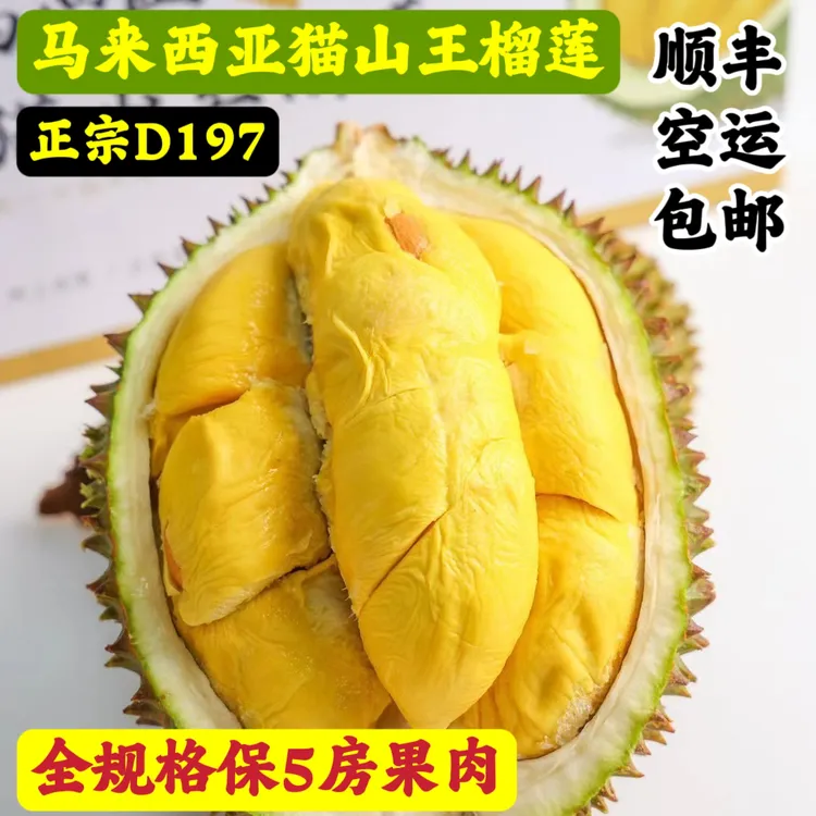 当季马来西亚进口猫山王榴莲D197保5房液氮冷冻水果1个3-7斤顺丰