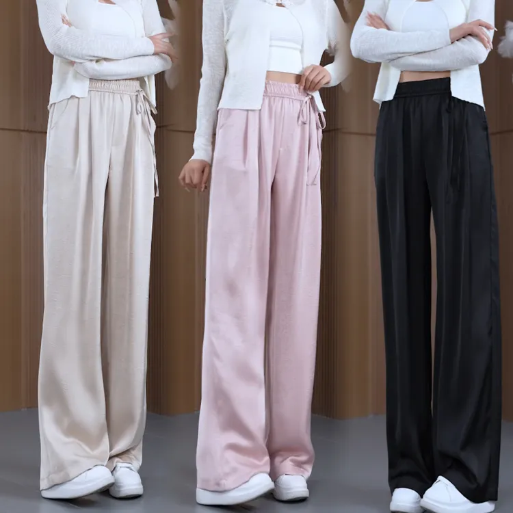 2024夏款新中式国风阔腿直筒醋酸裤女山本裤显瘦休闲薄款宽松垂感