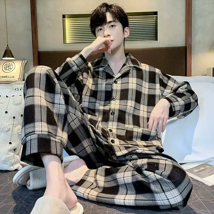 睡衣男秋冬款纯棉大码男士2025新款长袖长裤秋季家居服套装可外穿