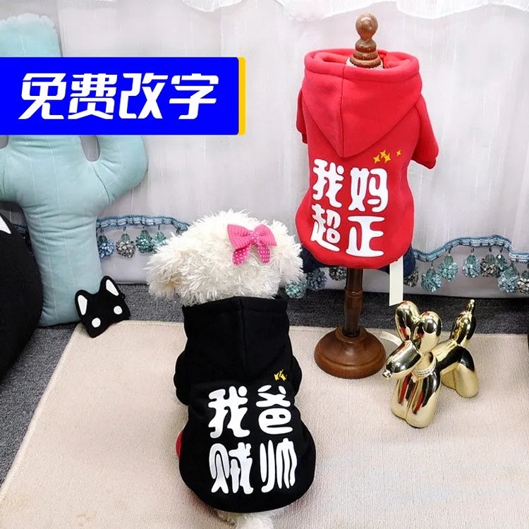 大中小型犬种可改字衣服泰迪狗狗宠物卫衣小型犬搞笑秋冬文字帽衫