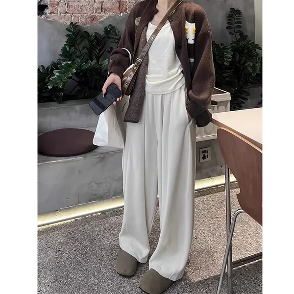 慵懒风百搭宽松高腰垂感针织山本裤女秋冬新款高腰垂感休闲拖地裤