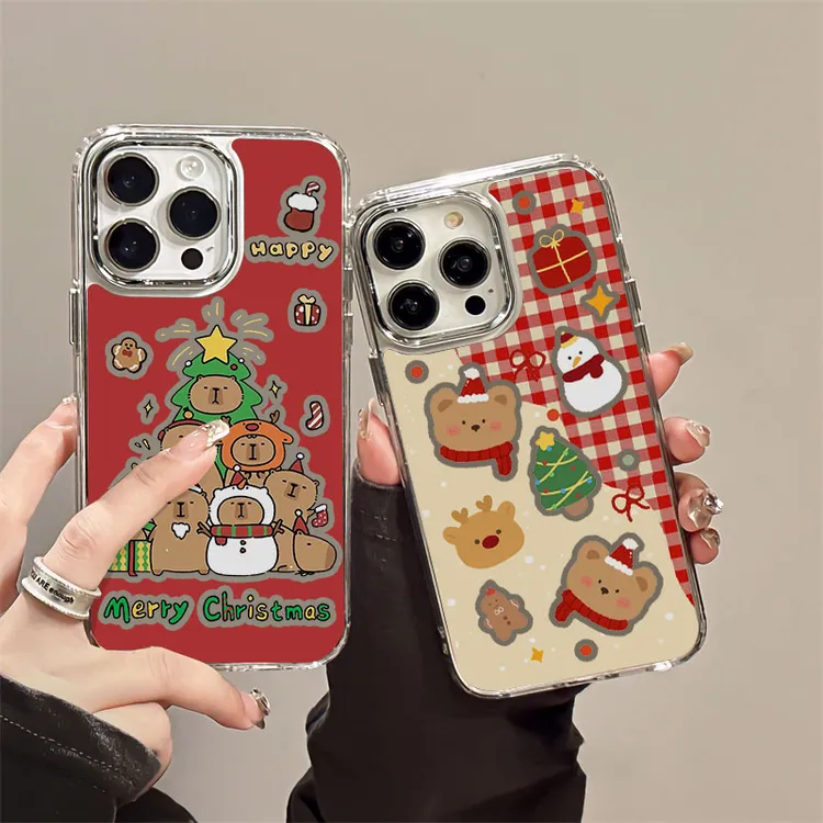 轻派日韩卡通圣诞姜饼人镜面镂空适用苹果16promax手机壳iphone13