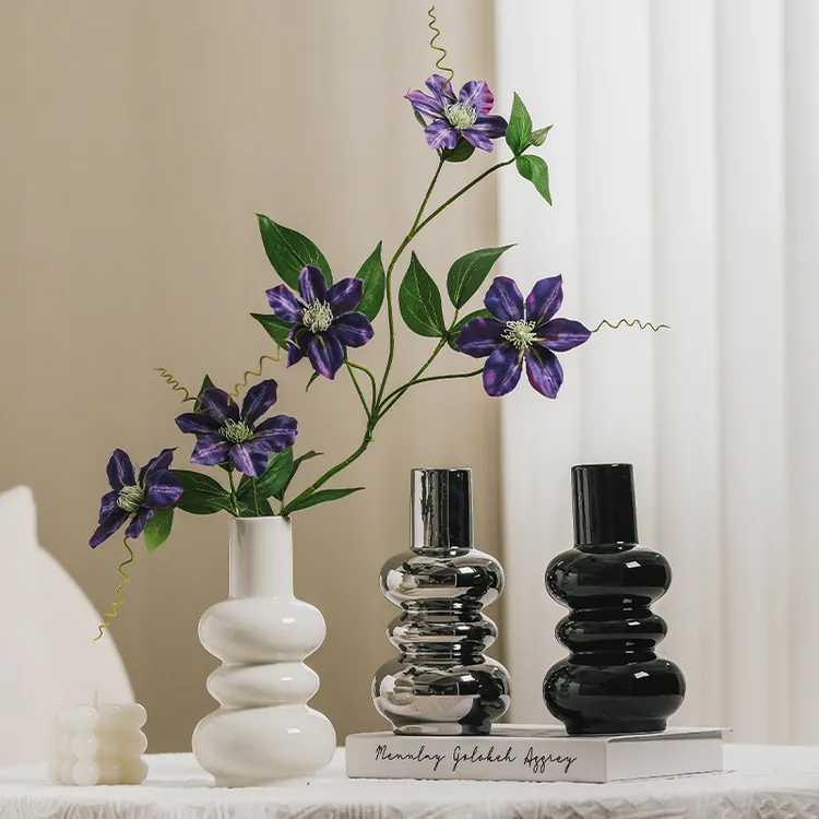 陶瓷花瓶花盆水养北欧现代创意黑色家居客厅餐厅干花插花装饰摆件