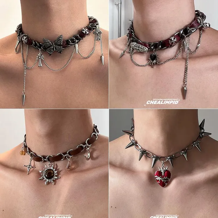 蝴蝶短款十字颈链嘻哈男款锁骨链小众设计女项链冷淡甜酷风毛衣链