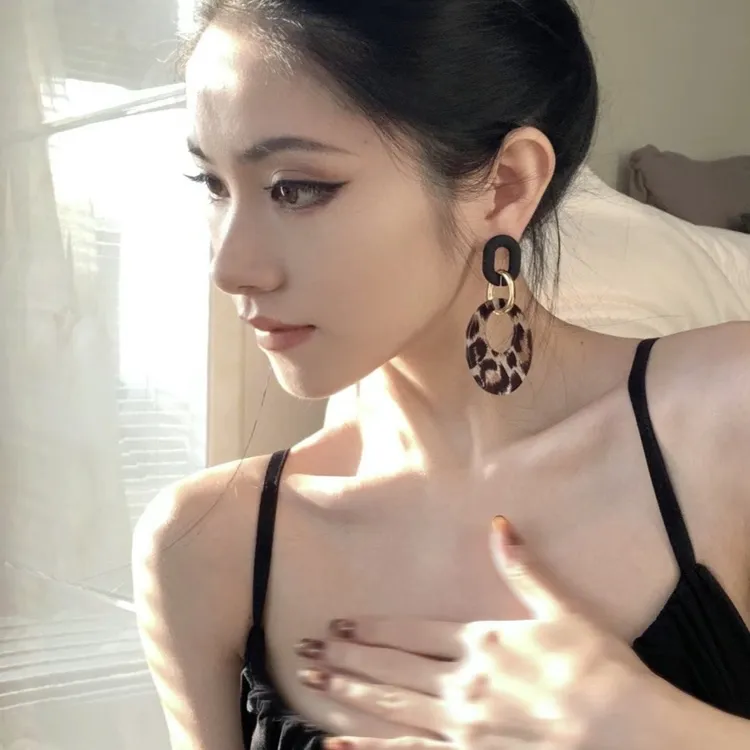 非金属亚克力耳饰 y2k千禧未来风豹纹几何圆圈耳环女欧美辣妹耳饰