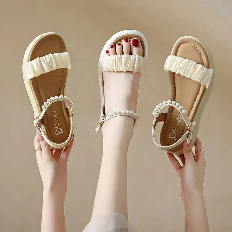 踩屎感时尚凉鞋女2025夏新款百搭仙女风孕妇防滑软底一字带沙滩鞋