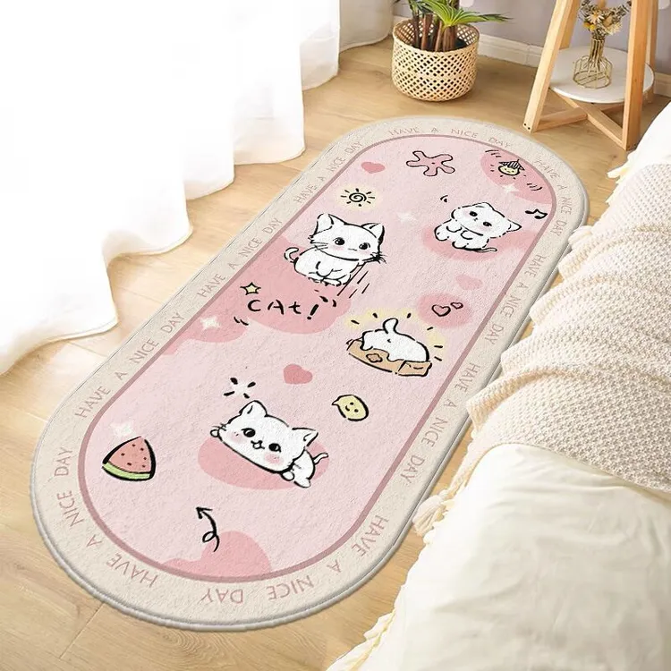 儿童房间床边地毯女孩卧室床头可爱毛绒脚垫主卧床前长条加厚地垫