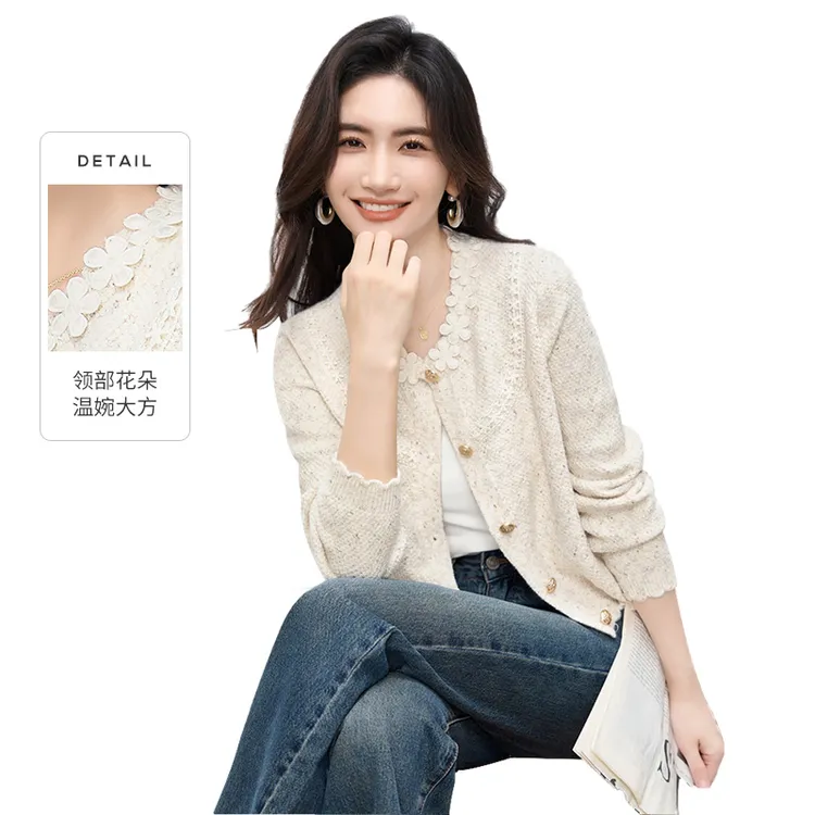 丝柏舍2025秋装新款女装时尚单排扣气质长袖圆领针织衫S43H0092Z