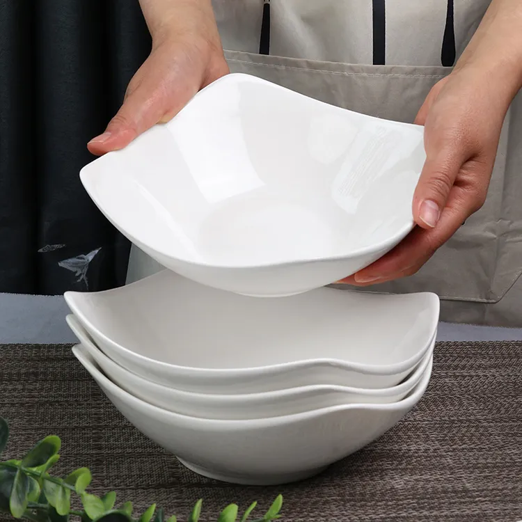 6只装纯白如意盘子四角碗沙拉碗翘脚碗创意家用陶瓷釉下彩盘碟