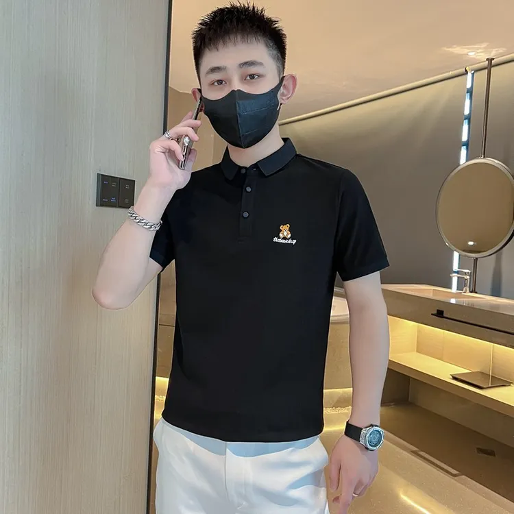 2023夏季小熊刺绣网红痞帅高档polo衫男士短袖韩版修身轻奢短袖t