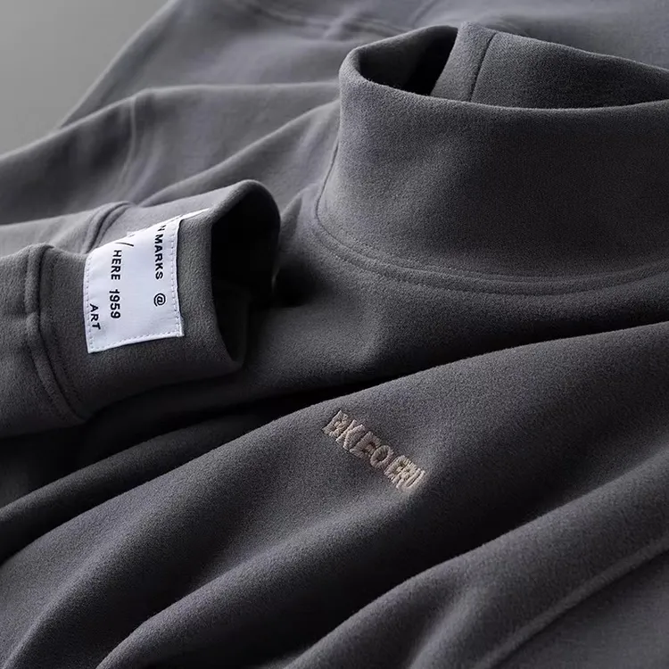 半高领双面德绒打底衫2024年秋季款男士长袖T恤刺绣内搭保暖上衣