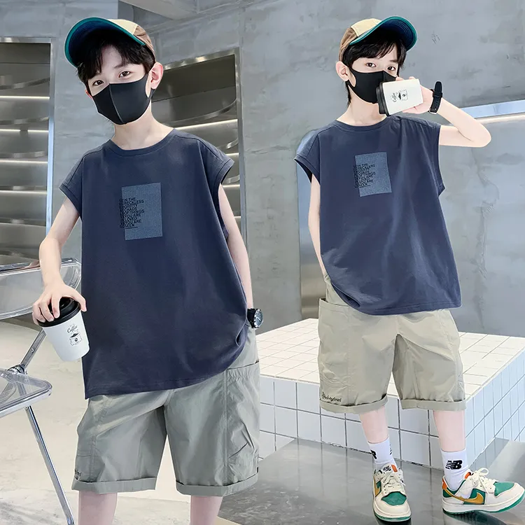 【品牌】男童中大童夏季新款薄款无袖儿童休闲帅气炸街背心时髦套装