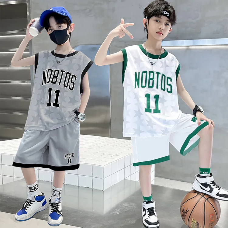 【品牌】男童中大童夏季新款儿童速干时尚运动星星凉爽篮球服套装