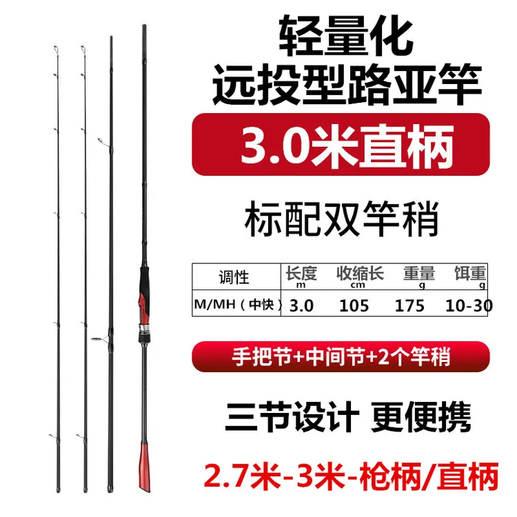 盛霆3米2.7米超远投型路亚竿MH/M双竿稍碳纤维路亚竿直柄枪柄抛竿
