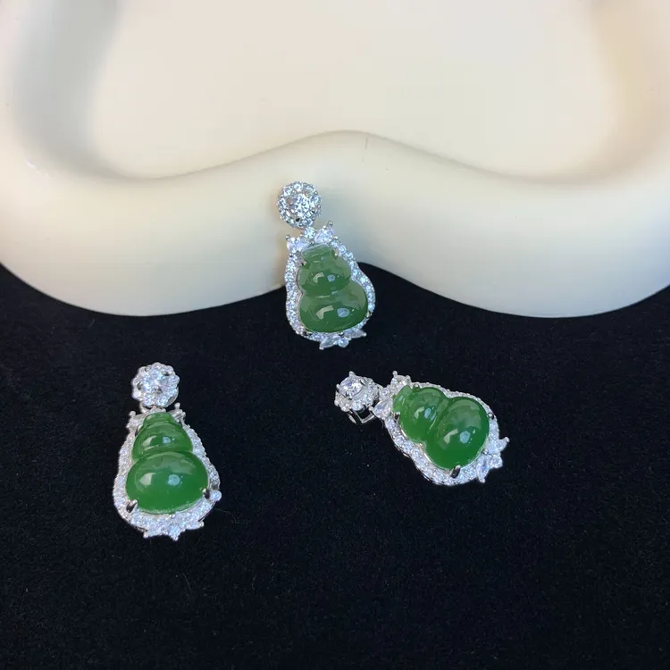 苹果香【和田玉碧玉银镶葫芦吊坠】松柏珠宝 多样性发货一个 送银链