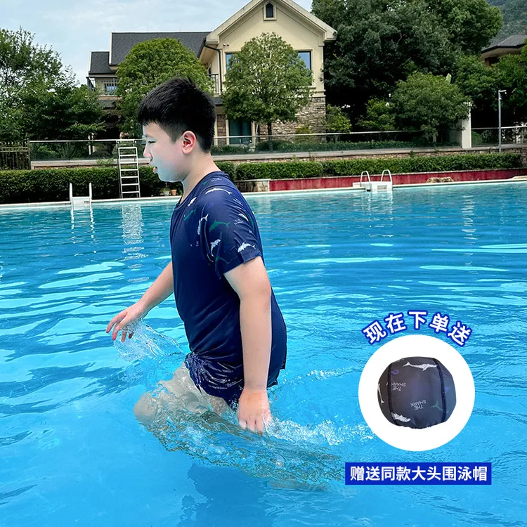 胖男童游泳衣弹力套装加肥加大分体泳衣泳裤中大童夏透气E2TZ1475