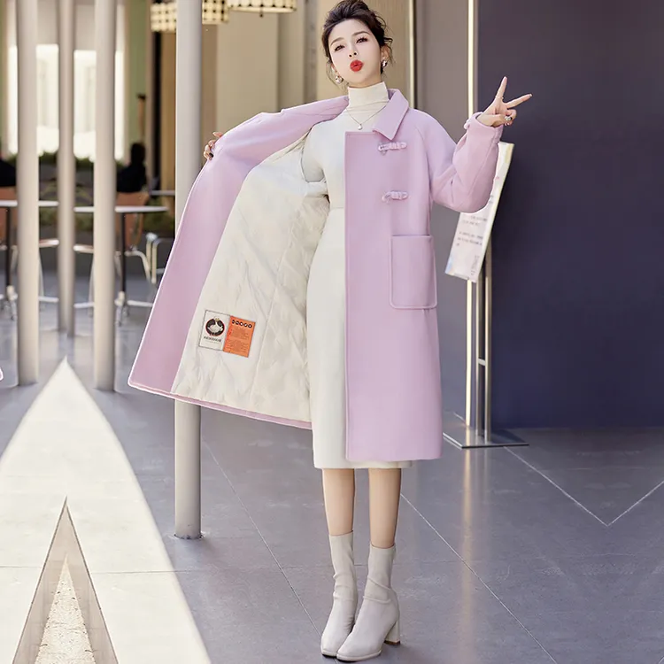 小香风复古加绒内胆毛呢外套女中长款2025冬季百搭加厚呢子大衣潮