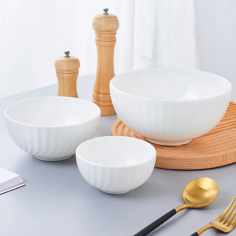 家用骨瓷玄月碗凹凸创意饭碗 白色个性中式面碗 简约北欧大汤碗