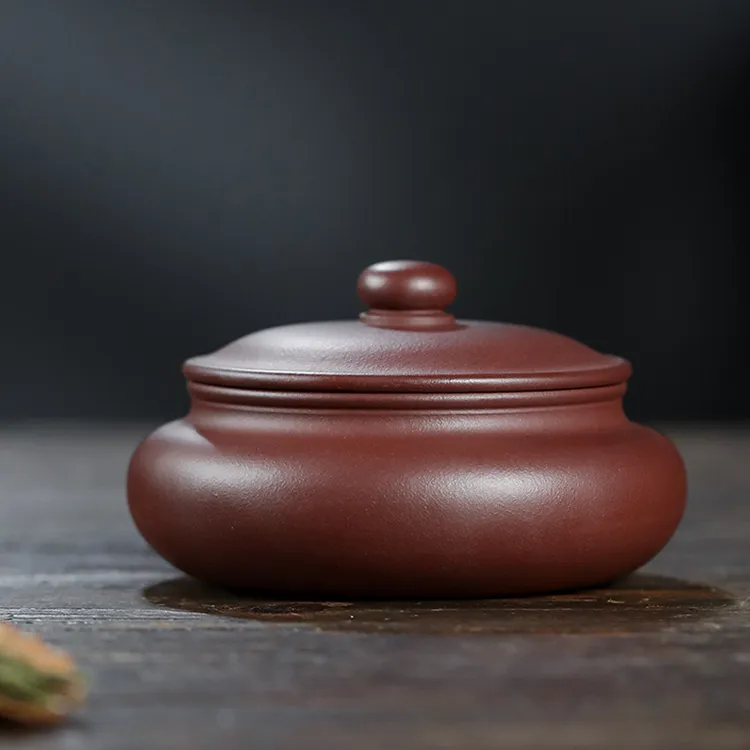 紫砂扁腹茶罐原矿泥料高端品质茶器醒茶全手工家用储存茶道好物
