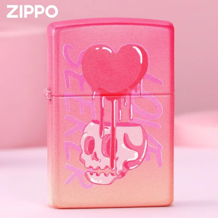 ZIPPO正品打火机恋爱至死粉红彩色渐变男士礼物骷髅个性防风