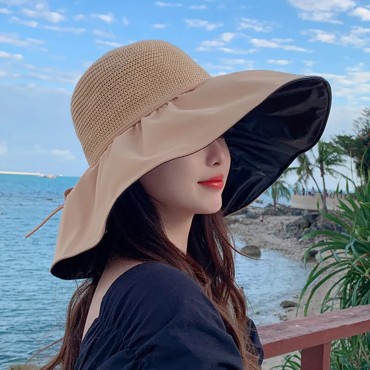 防晒帽女夏季太阳帽防紫外线黑胶韩版遮阳遮全脸帽子特大号大檐帽