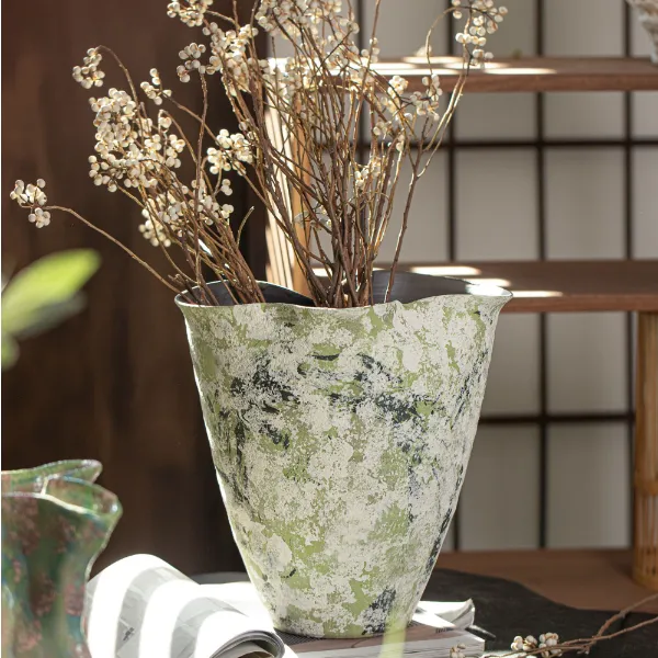 景德镇装饰粗陶花瓶中式禅意台面花瓶志野摆件复古插鲜花器民宿