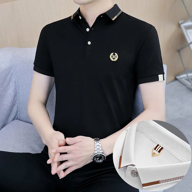 【现货发】2024新款男士短袖t恤休闲polo衫男装翻领短袖上衣服潮流