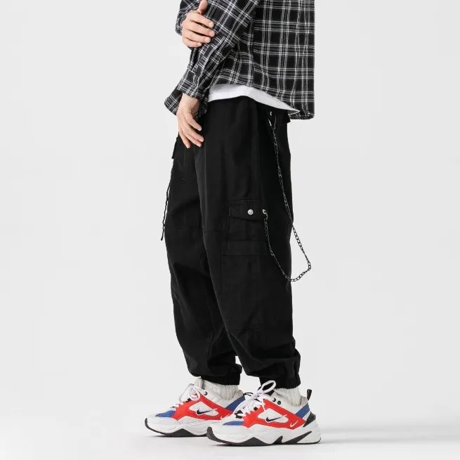 黑舰队LKD6200春秋2023纯棉休闲工装裤时尚高街可拆卸链条束脚裤