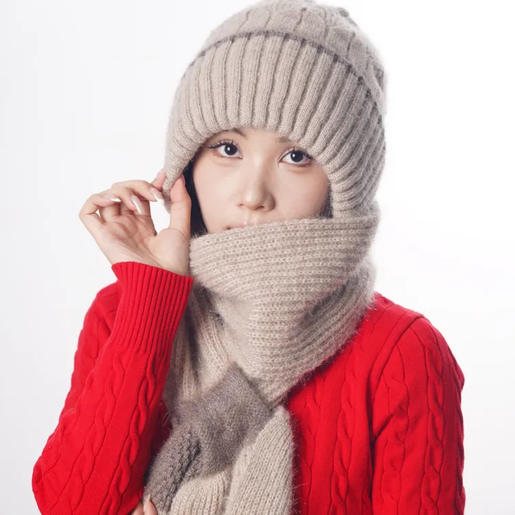 升级版加绒加厚保暖减龄风雪帽冬季新款围巾一体百搭显脸小一体帽