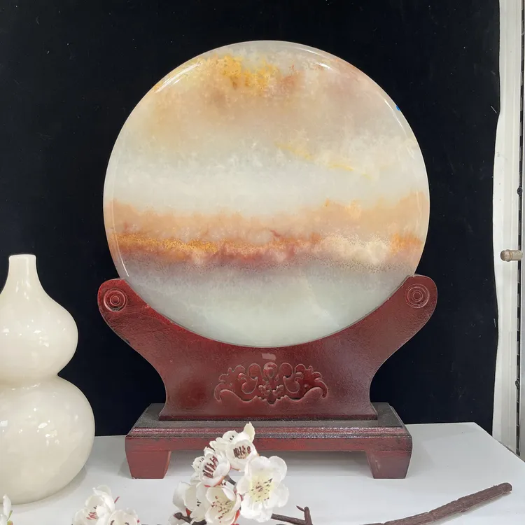 天然玉石平板山水画摆件客厅玄关意境山