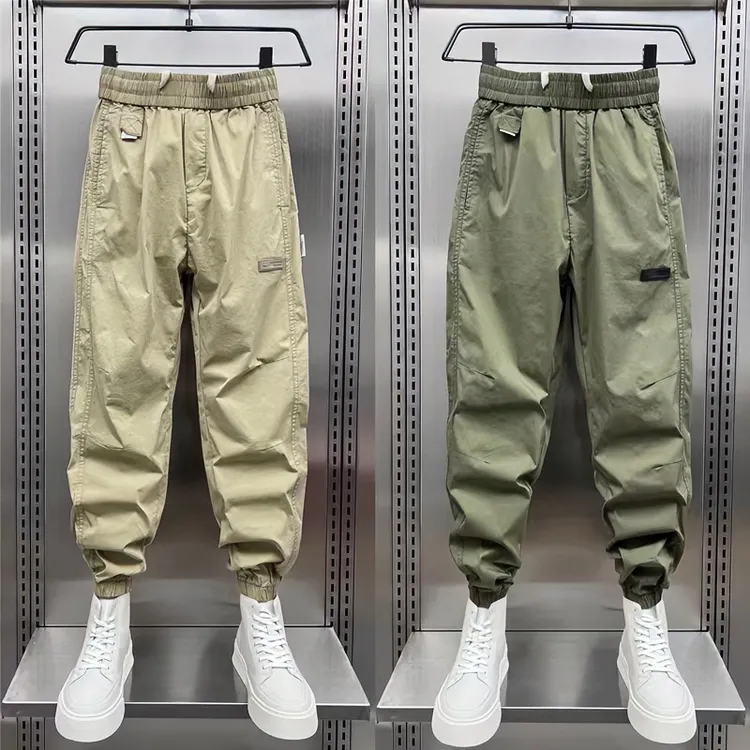 夏季薄款速干工装裤男潮牌宽松束脚休闲运动九分裤军绿色裤子男款