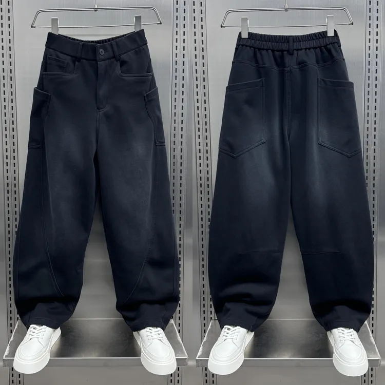 休闲裤男士2025秋季新款宽松加绒卫裤潮牌青年百搭帅气直脚弯刀裤