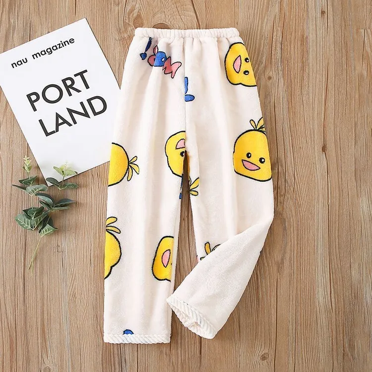 秋冬季儿童法兰绒宽松裤子男女小孩宝宝加绒加厚暖暖裤法兰绒睡裤