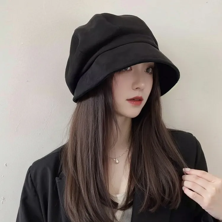 帽子女秋冬文艺复古百搭麂皮绒网红冷帽显脸小八角帽日系渔夫帽子