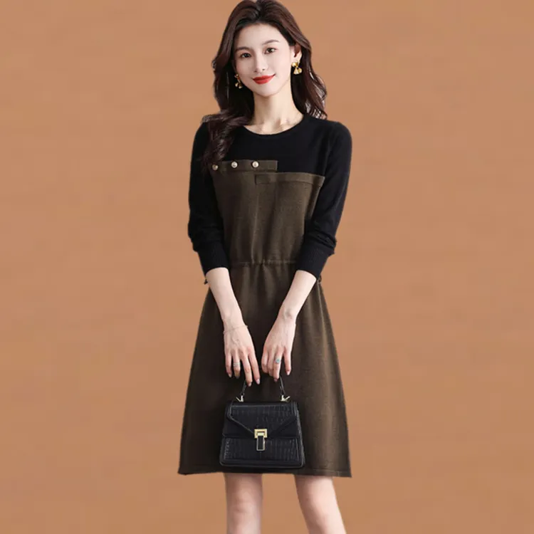 小个子显高连衣裙女秋冬季2025新款显瘦毛衣裙内搭收腰针织打底裙